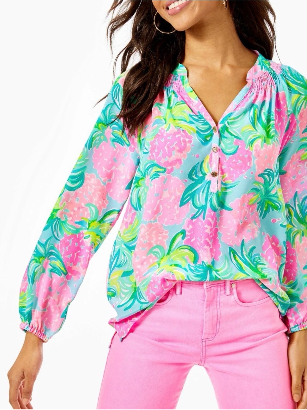 Lilly Pulitzer ELSA SILK TOP Pineapple Shake Unicorn Of The Sea Sz XS